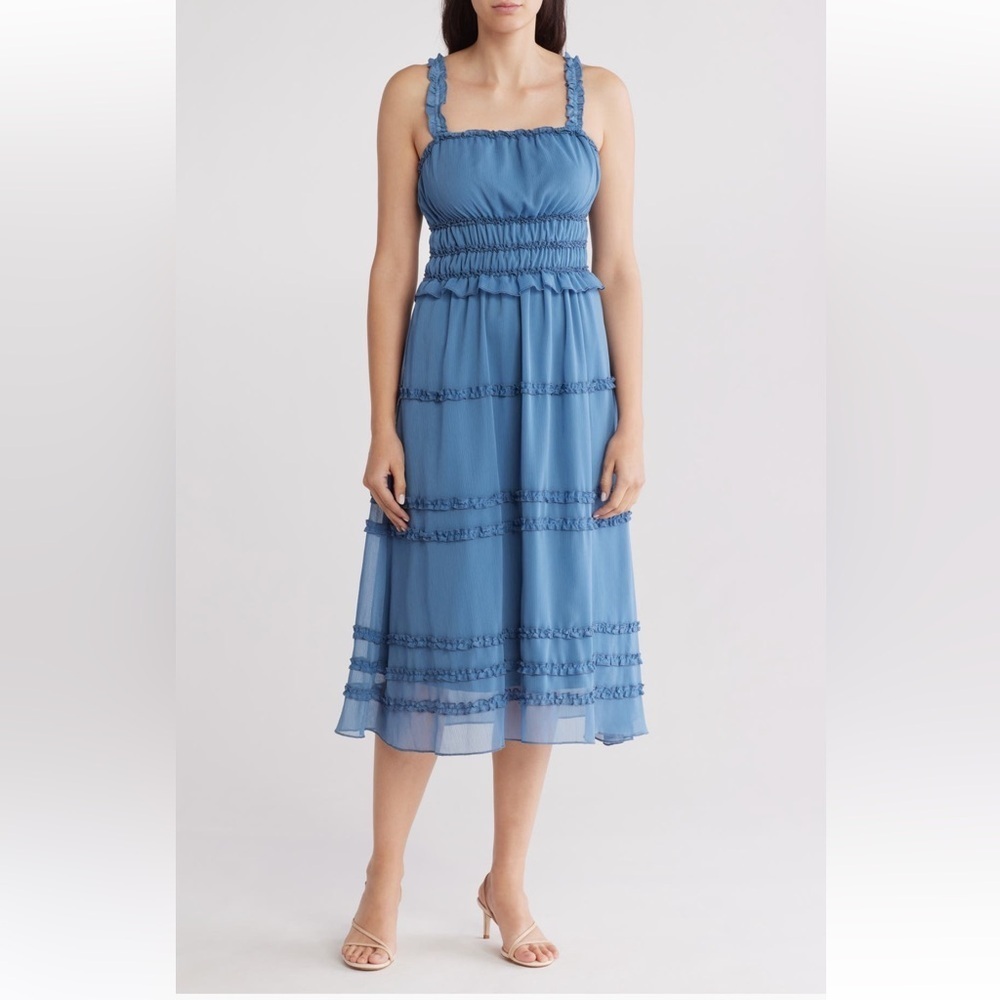Wishlist Blue Ruffle Tiered Midi Sundress NWT